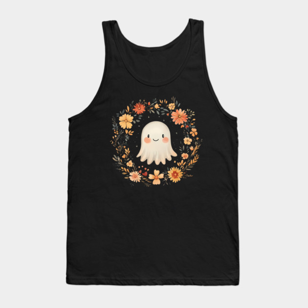 Cute Ghost Illustration – Spooky Minimalist Halloween Art Tank Top by TuncGK