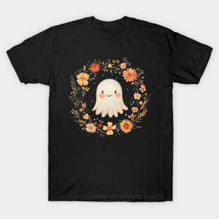 Cute Ghost Illustration – Spooky Minimalist Halloween Art T-Shirt