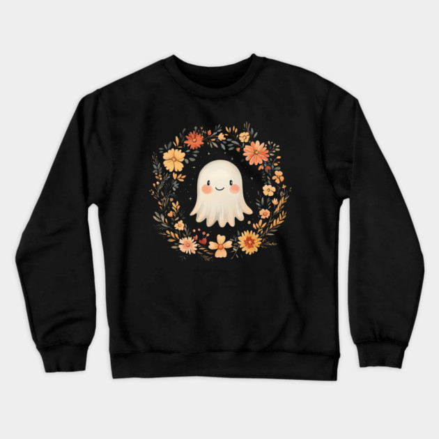 Cute Ghost Illustration – Spooky Minimalist Halloween Art Crewneck Sweatshirt by TuncGK