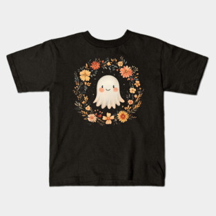 Cute Ghost Illustration – Spooky Minimalist Halloween Art Kids T-Shirt