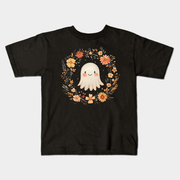 Cute Ghost Illustration – Spooky Minimalist Halloween Art Kids T-Shirt by TuncGK