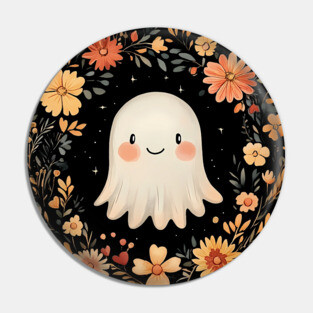 Cute Ghost Illustration – Spooky Minimalist Halloween Art Pin