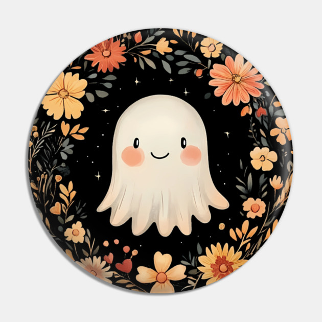 Cute Ghost Illustration – Spooky Minimalist Halloween Art Pin by TuncGK