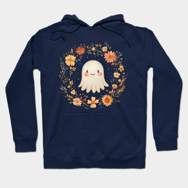 Cute Ghost Illustration – Spooky Minimalist Halloween Art Hoodie by TuncGK