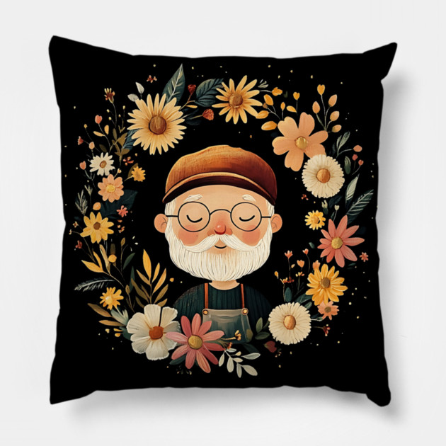 Cozy Grandpa Art – Heartwarming Vintage Illustration Pillow by TuncGK