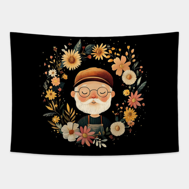 Cozy Grandpa Art – Heartwarming Vintage Illustration Tapestry by TuncGK