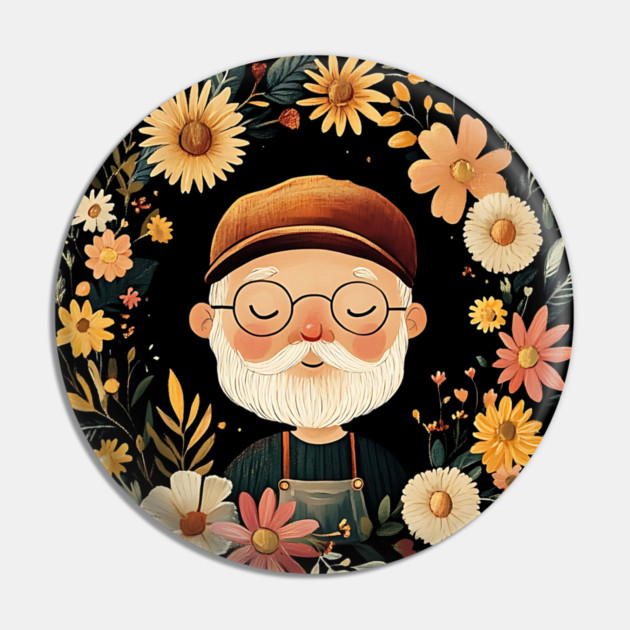 Cozy Grandpa Art – Heartwarming Vintage Illustration Pin by TuncGK