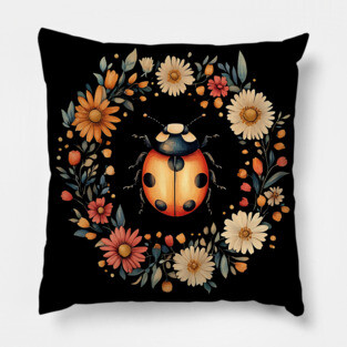 Whimsical Ladybug Art – Lucky Nature-Inspired Design Pillow