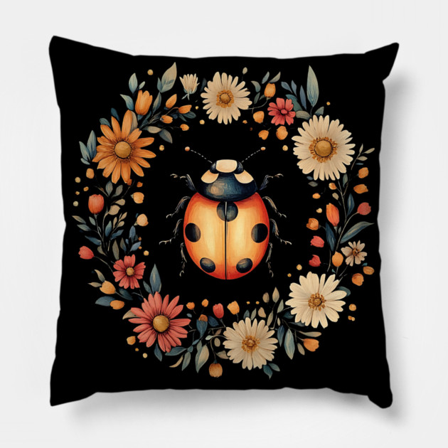 Whimsical Ladybug Art – Lucky Nature-Inspired Design Pillow by TuncGK