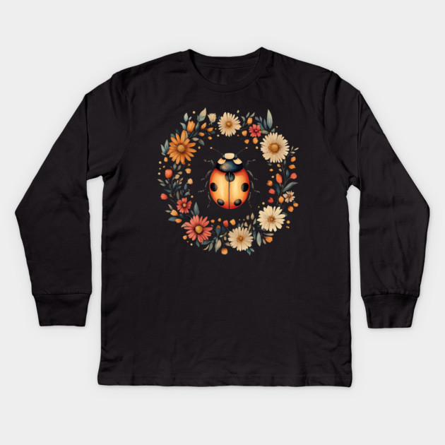 Whimsical Ladybug Art – Lucky Nature-Inspired Design Kids Long Sleeve T-Shirt by TuncGK