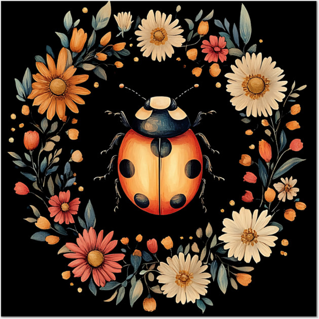 Whimsical Ladybug Art – Lucky Nature-Inspired Design Wall Art by TuncGK