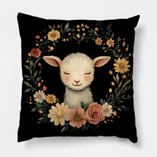 Sweet Lamb Illustration – Gentle Pastoral Animal Art Pillow