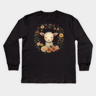 Sweet Lamb Illustration – Gentle Pastoral Animal Art Kids Long Sleeve T-Shirt