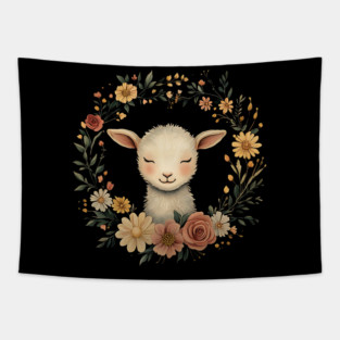Sweet Lamb Illustration – Gentle Pastoral Animal Art Tapestry