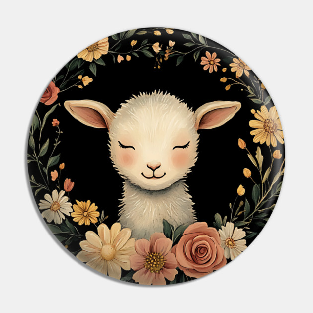 Sweet Lamb Illustration – Gentle Pastoral Animal Art Pin by TuncGK