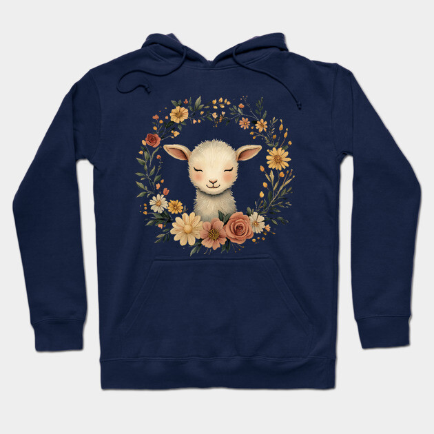Sweet Lamb Illustration – Gentle Pastoral Animal Art Hoodie by TuncGK