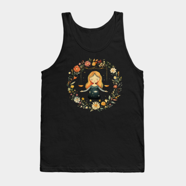Libra Zodiac Art – Elegant Astrology & Balance Illustration Tank Top by TuncGK