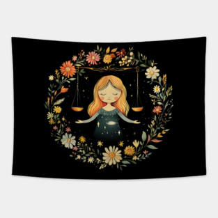 Libra Zodiac Art – Elegant Astrology & Balance Illustration Tapestry