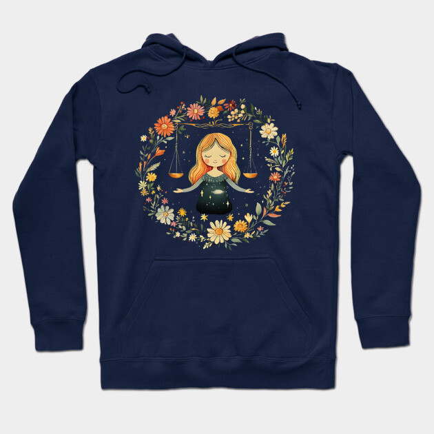 Libra Zodiac Art – Elegant Astrology & Balance Illustration Hoodie by TuncGK
