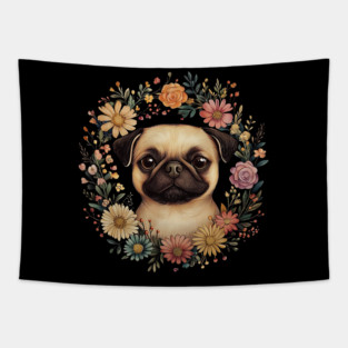 Adorable Pug Art – Funny & Lovable Dog Illustration Tapestry
