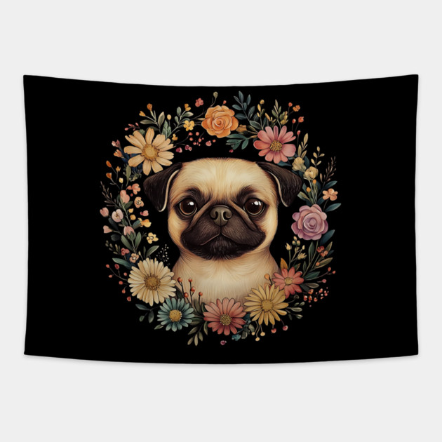 Adorable Pug Art – Funny & Lovable Dog Illustration Tapestry by TuncGK