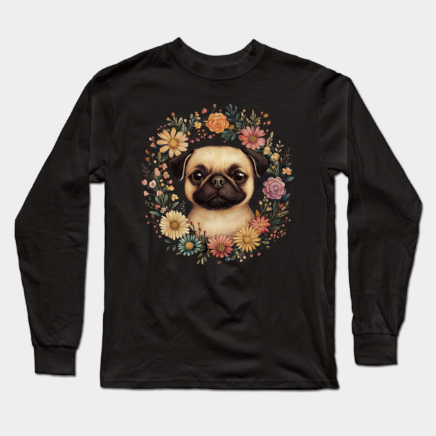 Adorable Pug Art – Funny & Lovable Dog Illustration Long Sleeve T-Shirt by TuncGK