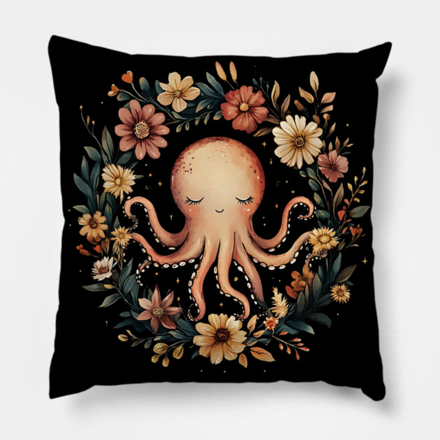 Enchanted Octopus Art – Mystical Deep Sea Creature Illustration Pillow by TuncGK