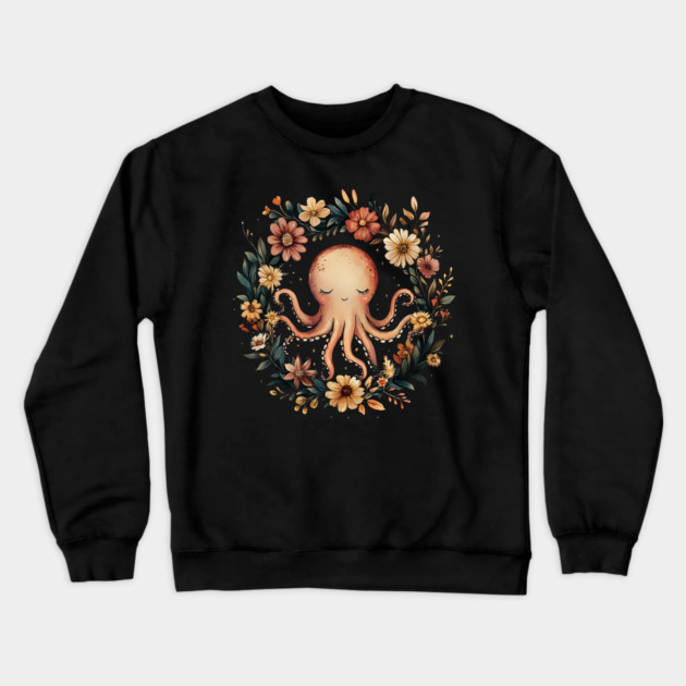 Enchanted Octopus Art – Mystical Deep Sea Creature Illustration Crewneck Sweatshirt by TuncGK