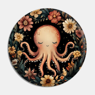 Enchanted Octopus Art – Mystical Deep Sea Creature Illustration Pin