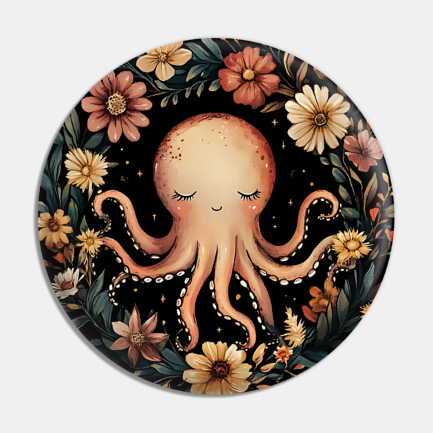 Enchanted Octopus Art – Mystical Deep Sea Creature Illustration Pin by TuncGK