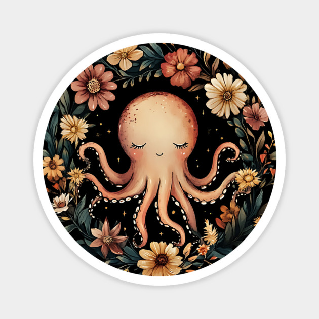 Enchanted Octopus Art – Mystical Deep Sea Creature Illustration Magnet by TuncGK