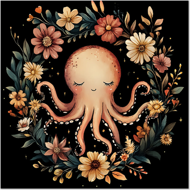 Enchanted Octopus Art – Mystical Deep Sea Creature Illustration Wall Art by TuncGK