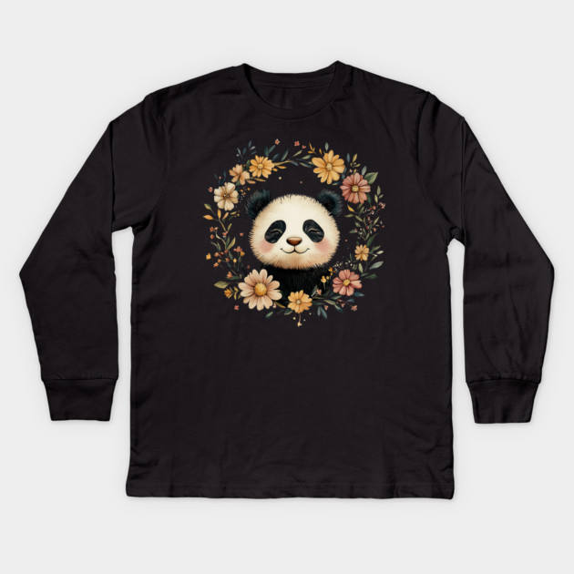 Adorable Panda Illustration – Cozy Wildlife Lover’s Art Kids Long Sleeve T-Shirt by TuncGK