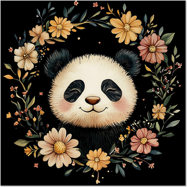 Adorable Panda Illustration – Cozy Wildlife Lover’s Art Wall Art by TuncGK