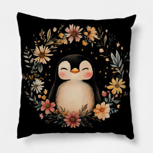 Cozy Penguin Illustration – Cute Arctic Animal Art Pillow