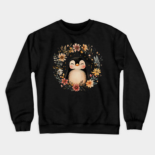 Cozy Penguin Illustration – Cute Arctic Animal Art Crewneck Sweatshirt