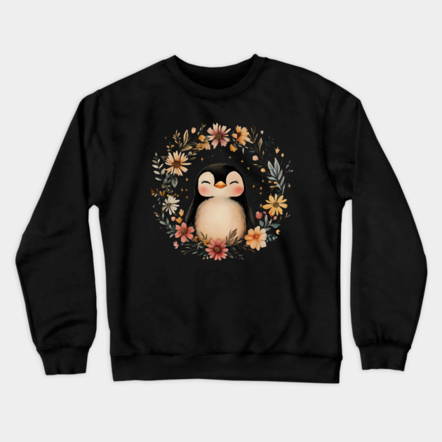 Cozy Penguin Illustration – Cute Arctic Animal Art Crewneck Sweatshirt by TuncGK
