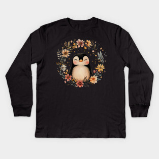 Cozy Penguin Illustration – Cute Arctic Animal Art Kids Long Sleeve T-Shirt