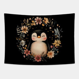 Cozy Penguin Illustration – Cute Arctic Animal Art Tapestry