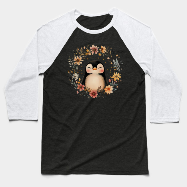 Cozy Penguin Illustration – Cute Arctic Animal Art Baseball T-Shirt by TuncGK