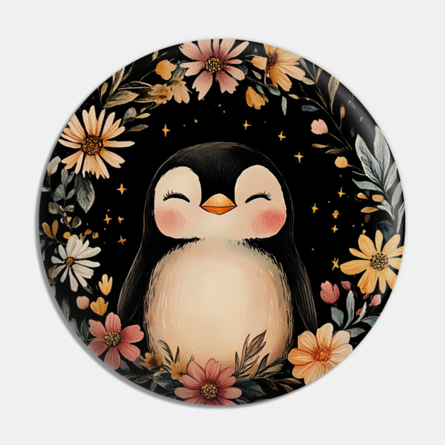 Cozy Penguin Illustration – Cute Arctic Animal Art Pin by TuncGK