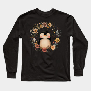 Cozy Penguin Illustration – Cute Arctic Animal Art Long Sleeve T-Shirt