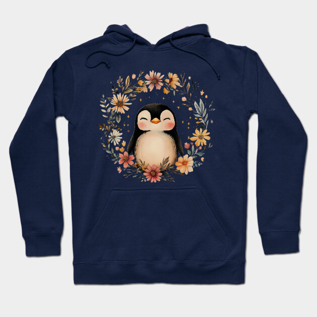 Cozy Penguin Illustration – Cute Arctic Animal Art Hoodie by TuncGK