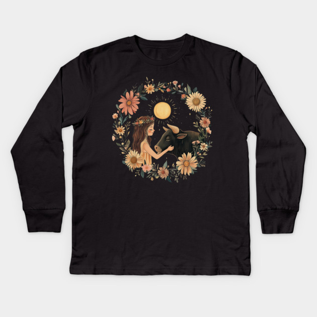 Taurus Zodiac Illustration – Earth Sign Astrology Art Kids Long Sleeve T-Shirt by TuncGK