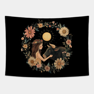 Taurus Zodiac Illustration – Earth Sign Astrology Art Tapestry