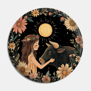 Taurus Zodiac Illustration – Earth Sign Astrology Art Pin