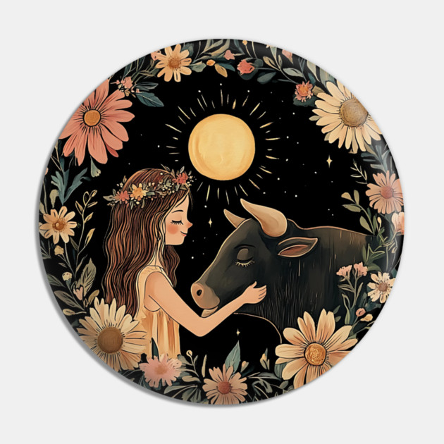 Taurus Zodiac Illustration – Earth Sign Astrology Art Pin by TuncGK
