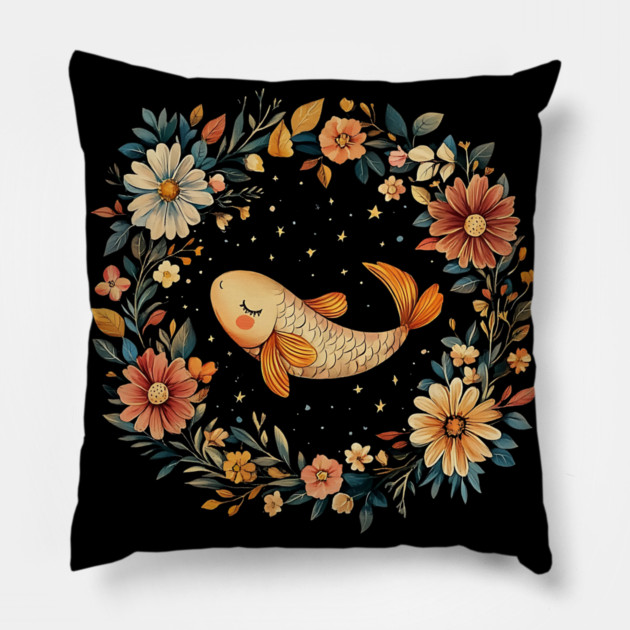 Pisces Zodiac Art – Mystical Water Sign Illustration Pillow by TuncGK