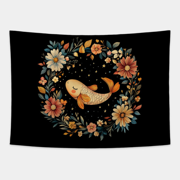 Pisces Zodiac Art – Mystical Water Sign Illustration Tapestry by TuncGK