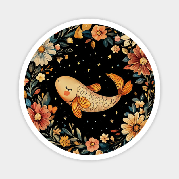 Pisces Zodiac Art – Mystical Water Sign Illustration Magnet by TuncGK